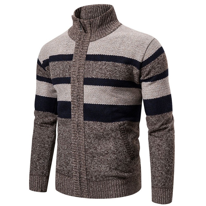 Winter Men Zipper Stand Collar Striped Sport Knitted Cardigan Coat – Men Jacket and Men Sweater Coat price