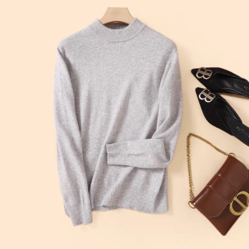 Women S Jersey Stitch Cashmere Wool Blended Round Neck Pullover Sweater – Women Sweater High Neck and High Neck Women Sweater price