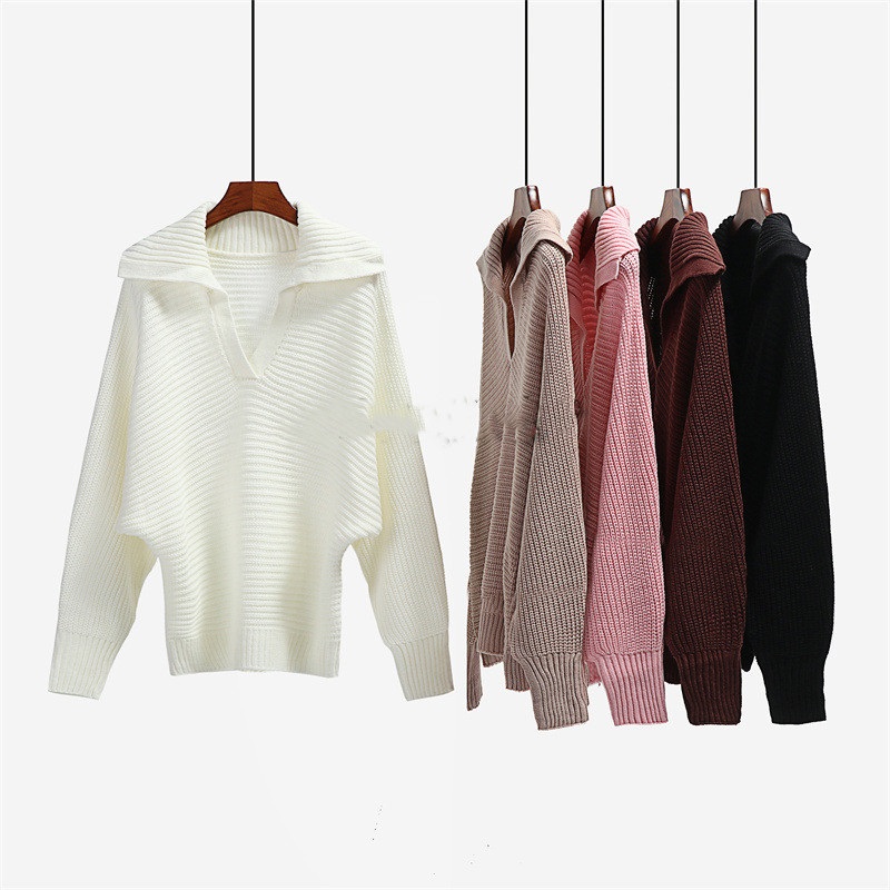 Women Wholesale Loose V Neck Solid Knit Pullover Sweater – Solid Sweaters and Women Fall Sweaters price