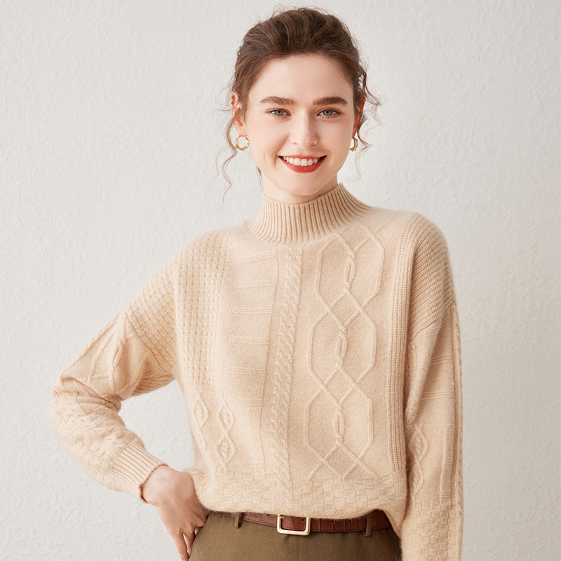 Womens Cashmere New Long Sleeve Solid Color Loose Thickened Knitted Sweater – Everyday Clothing and Ladys Garments price