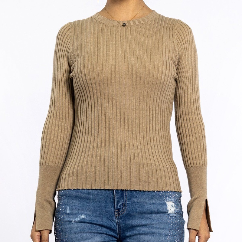 Womens Spring Round Neck Brown Open Cuffs Pullover Striped Sweater Knitwear – Sweater for Women and Fall Sweater price