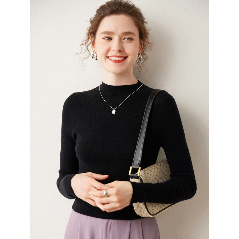 Autumn and Winter Cashmere Half High Neck Knit Comfortable Long Sleeve Sweater for Women – Everyday Clothing and Ladys Garments price
