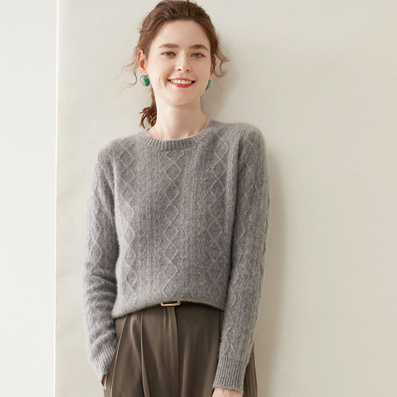 Autumn and Winter Cashmere Round Neck Diamond Twist Loose Casual Thickened Knitted Sweater – Everyday Clothing and Womens Garments price