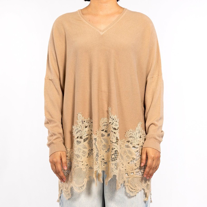 Casual Brown Long Lace V-Neck Plus Size Sweater for Women – Lace Sweaters and Fashion Sweater price