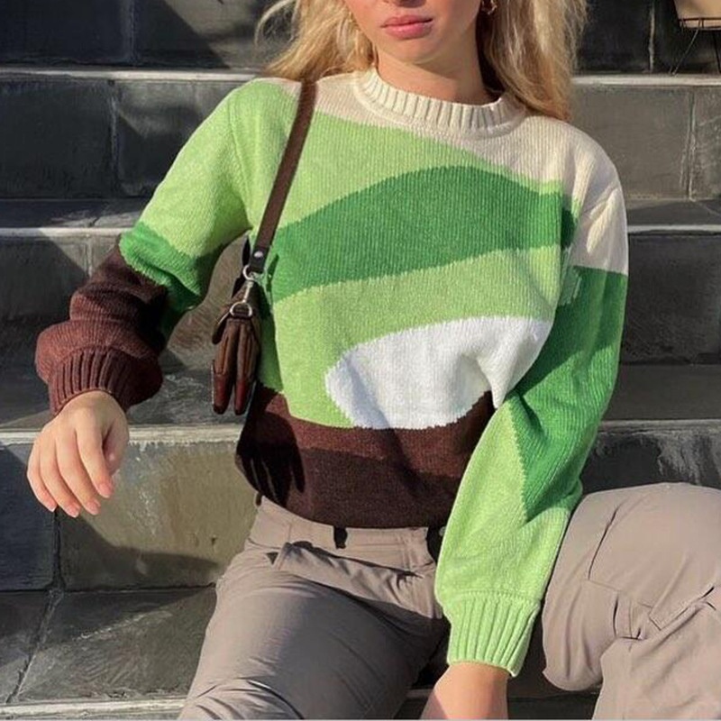 Casual Long Sleeve Irregular Pattern O-Neck Women Pullover Sweater – Knit Sweater Custom and Wholesale Sweater Women price