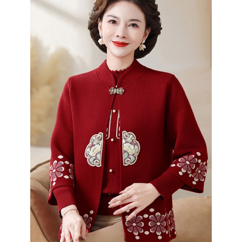 Chinese Style Mom Autumn and Winter Chinese Style Sweater Fashionable Cardigan Jacket – Chinese Style Cardigan Coat and Women Cardigan Coat price