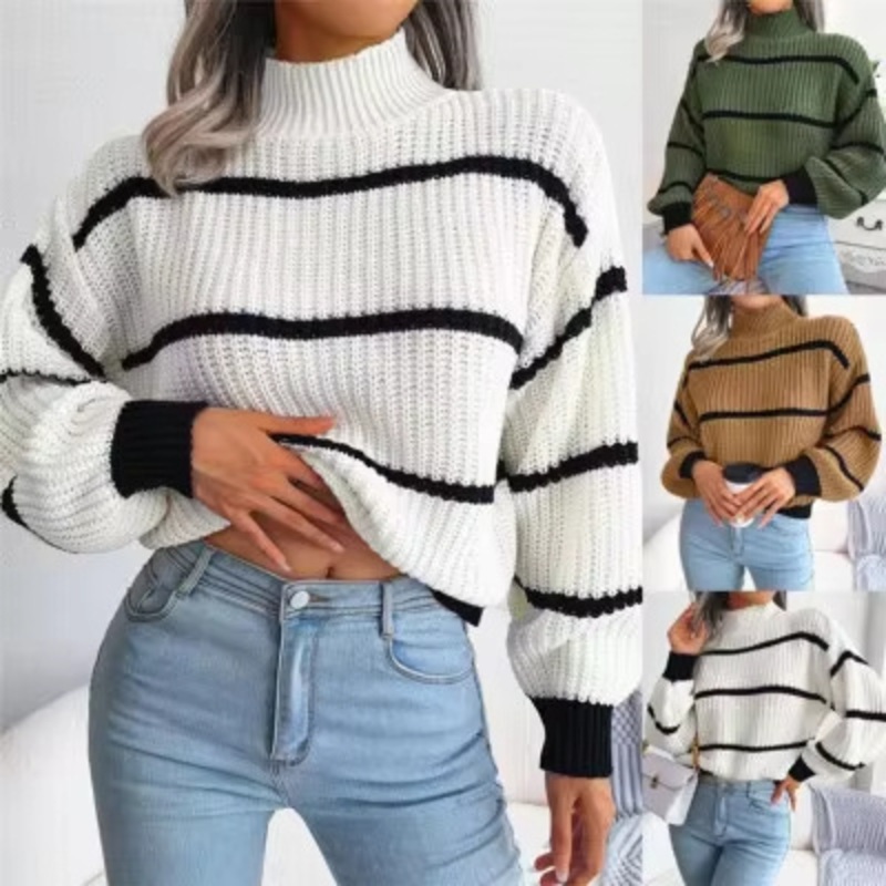 Custom Color Sweaters Knitted Striped Jumper Loose Sweaters – Sweater and Womens Sweaters price