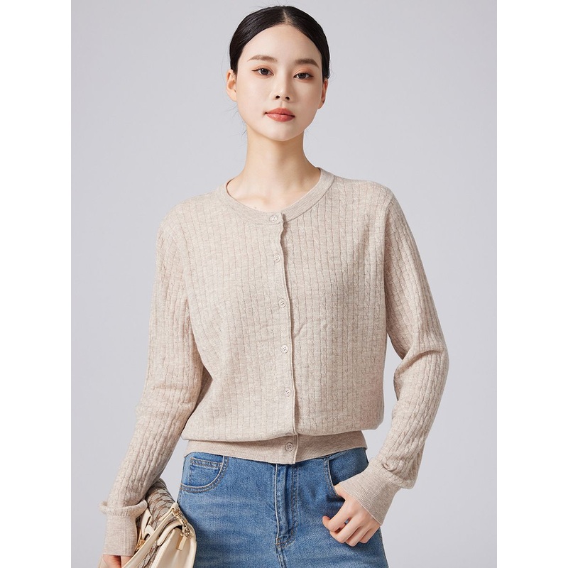 Custom Knitwear Factory Womens Roun Neck Cable Knitted Cardigan Ladies Cable Button up Crew Neck Cardigan Sweater – Ladies Cardigan and Ladies Button up Cardigan price