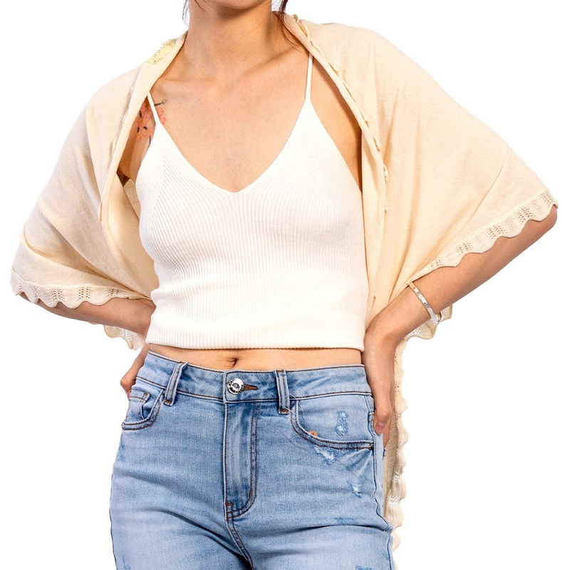 Custom Knitwear Lace Hem Female Outerwear Cloak Open Clothing Short Sleeve Women Shirts – Cardigan and Women Cardigan price