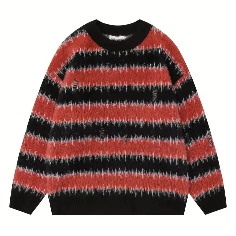 Custom Logo Retro Striped Knitted Sweater for Fall Winter – Sweater and Womens Sweaters price