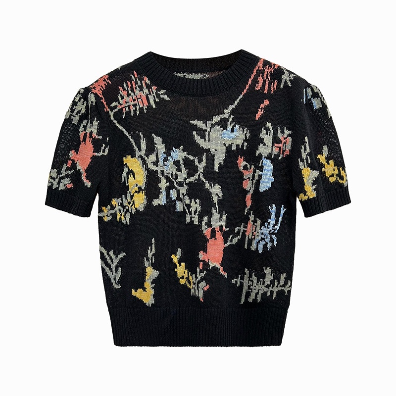 Custom Summer Women Short Sleeve Printed Knit Pullover Sweater Top – Knit Top and Women Summer Sweater price