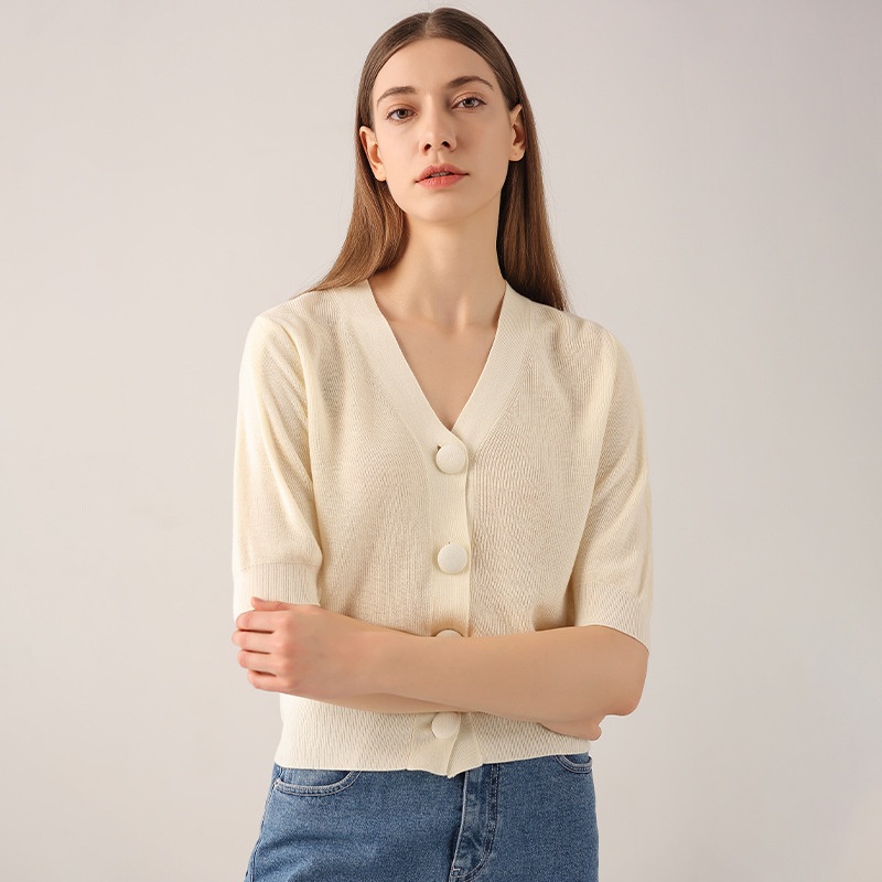 Factory Custom Korean Spring Fashion Cool Summer Short Sleeve Button Cardigan Tops for Ladies – Cool Summer Short Sleeve Cardigan Tops and Women Cardigan price