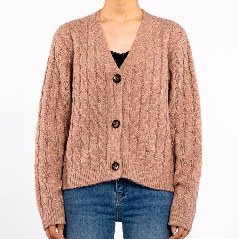 Fashion Sequin Twist Textured V-Neck Long Sleeve Knit Cardigan Sweater for Women – Women Sweater and Ladies Cardigan price