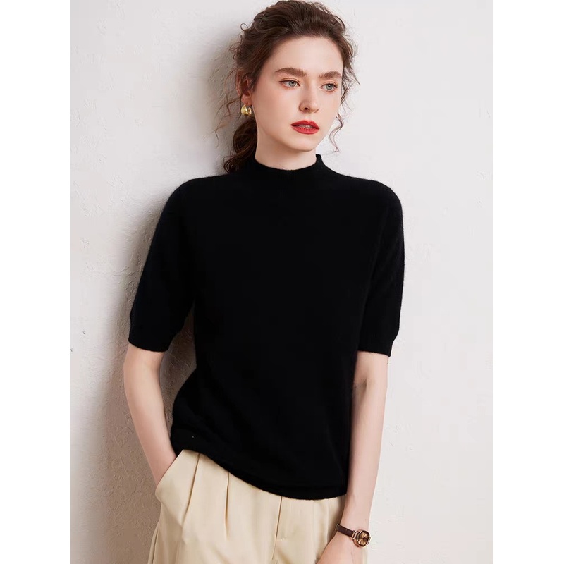 Fashion Women Sweater Short Sleeves Plain Color Pullover Sweater – Women Sweater Short Sleeve and Turtleneck Women Sweater price