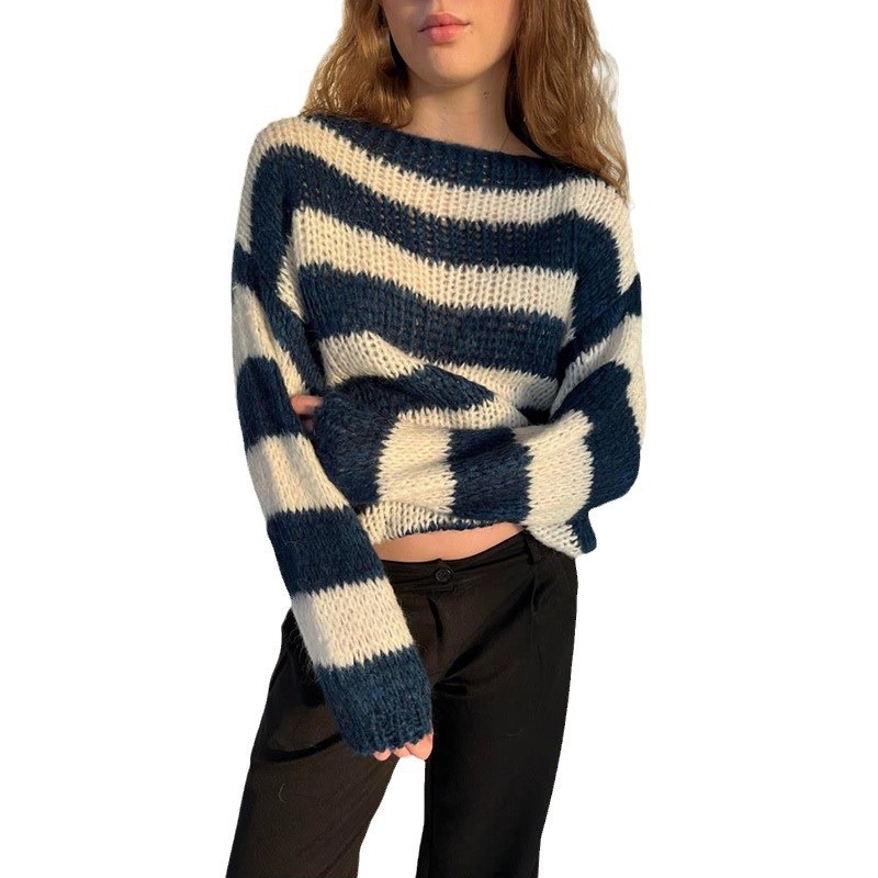 High Neck Knitted Sweater Striped Women Pullover Sweater – Pullover Sweater and Striped Women Sweater price