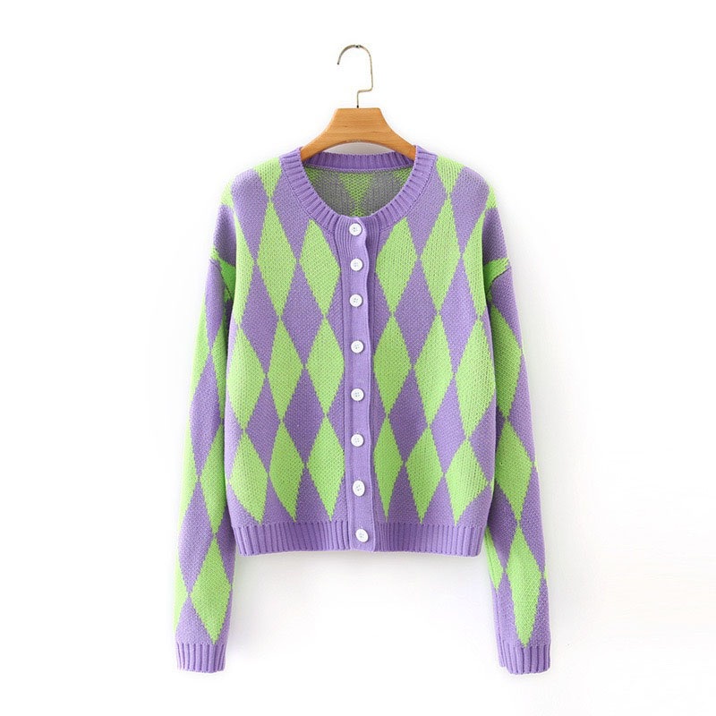 Ladies Diamond Jacquard Cardigan Long Sleeve Sweater – Sweater and Ladies Sweater price