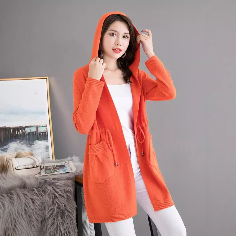 Manufacturer Fashionable Breathable Anti-Pilling Quarter Lady Drawing String Hooded Tunic Cardigan with Pockets – Lady Drawing String Hooded Tunic Cardigan and Women Cardigan Vest price