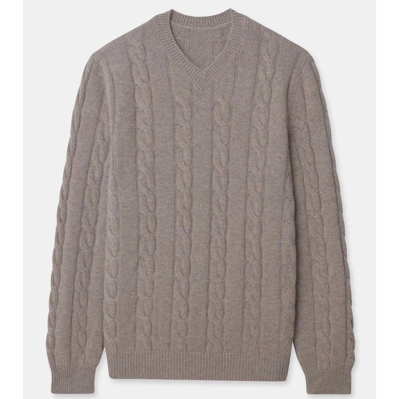 Merino-Wool & Cashmere Knitted Men Cable-Knit V-Neck Classic Fashion Pullover Jumper Sweater – Sweater and Cashmere price|M or L
