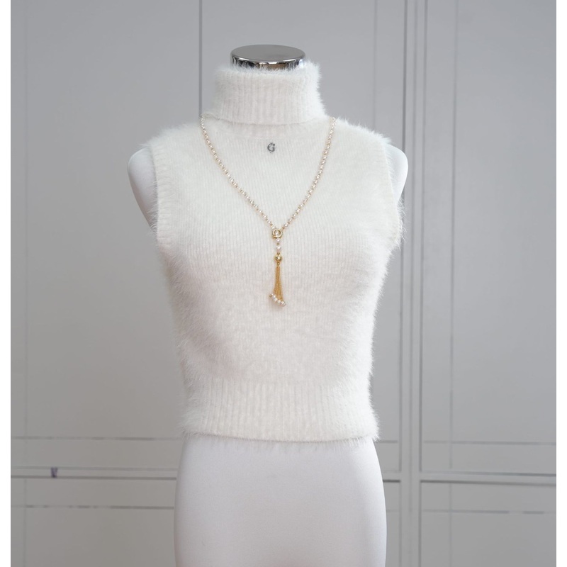 Street Style Fuzzy White Sleeveless Bodycon Turtleneck Tight Short Womens Chic Top – Pullover Sweater and Womens Sweater price