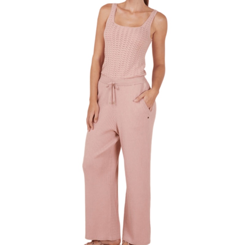 Trendy Pink Knit Sweater Ensemble with Tank Top and Loose Pants – Womens Knit Sweater Set and Pink Knit Sweater Set price