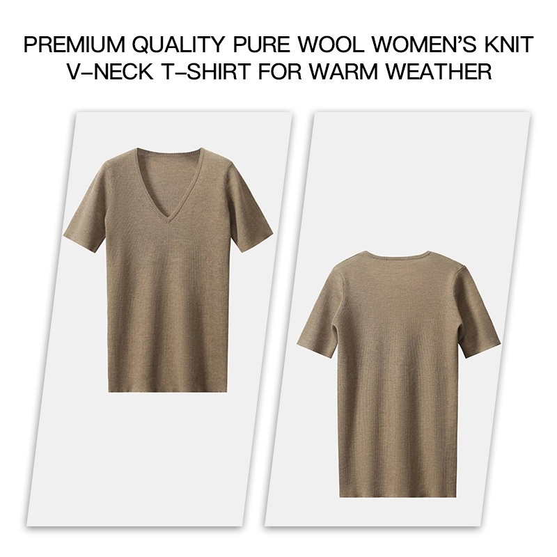 V Neck Pure Cashmere Plain Knit Style T-Shirt Women Short Sleeve – Pure Wool and Natural Yarns price
