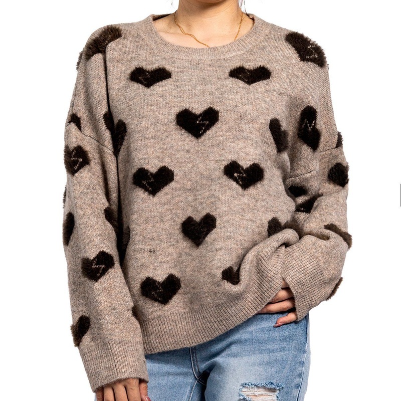 Wholesale Long Sleeve Knit Top Winter Round Neck Heart Womens Pullover Sweaters – Women Tops and Pullover Sweater price