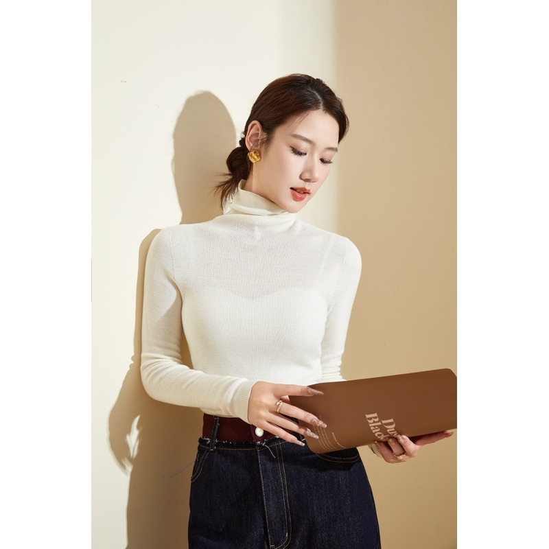 Womens 100% Wool High-Neck Slim-Fit Knitted Turtleneck Sweater – Wool Sweater and Womens Sweater price