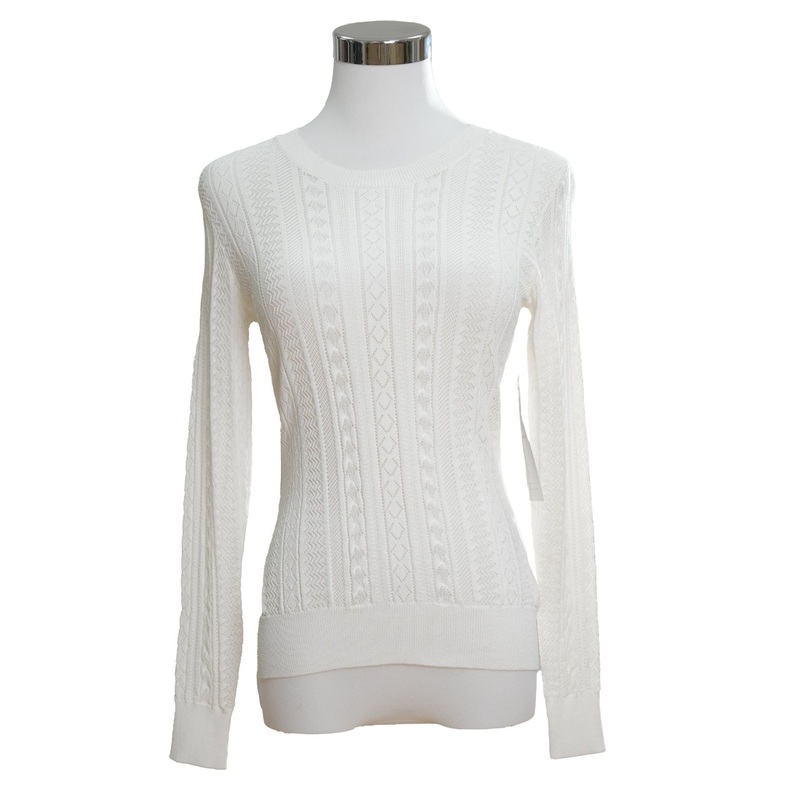 Womens 217g Lightweight White Jacquard Slim Fit Pullover Sweater Long Sleeve Knit – Pullover Sweater and Womens Sweater price