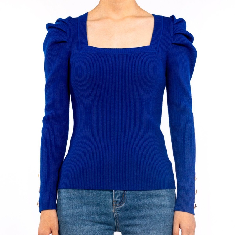 Womens Casual Ribbed Bubble Sleeve Slim Pullover Square Neck Sweater – Vintage Sweater and Women Shirts price