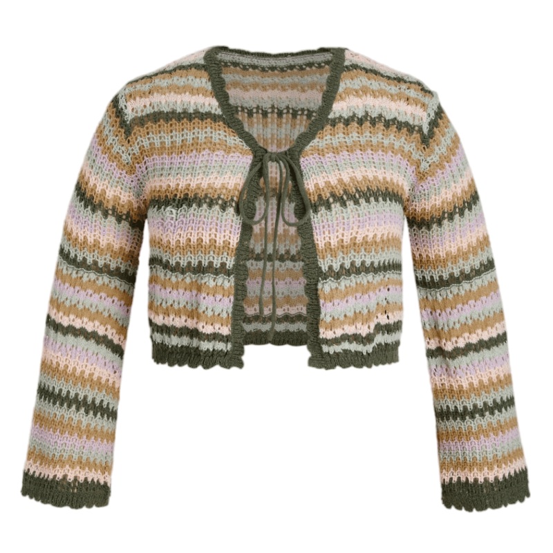 Womens Lace-up V-Neck Striped Cardigan Sweater in Trendy Design – Cardigan Women Sweater and Lace up Cardigan Sweater price