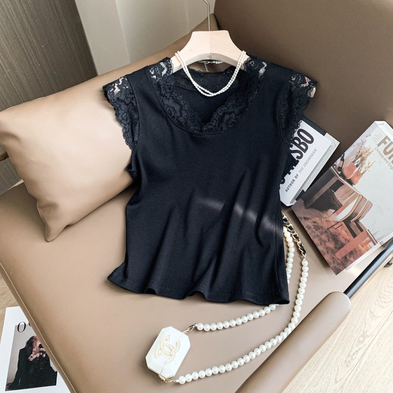 Womens Sheer Lace Sleeveless Slim-Fit Knitwear Summer Apparel – Knitwear and Tank Top price