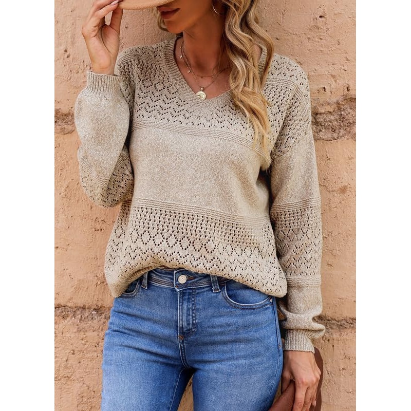 Womens Sweaters Casual Lightweight Crochet Pullover Sweater Tops – Sweater and Womens Sweaters price