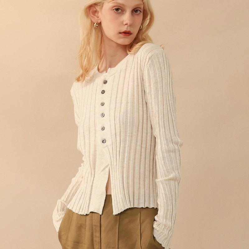 2024 Spring Fashion New Soft French Slim Fit Round Neck Design Womens Cardigan Sweater – Color Contrast Element and Casual Top price