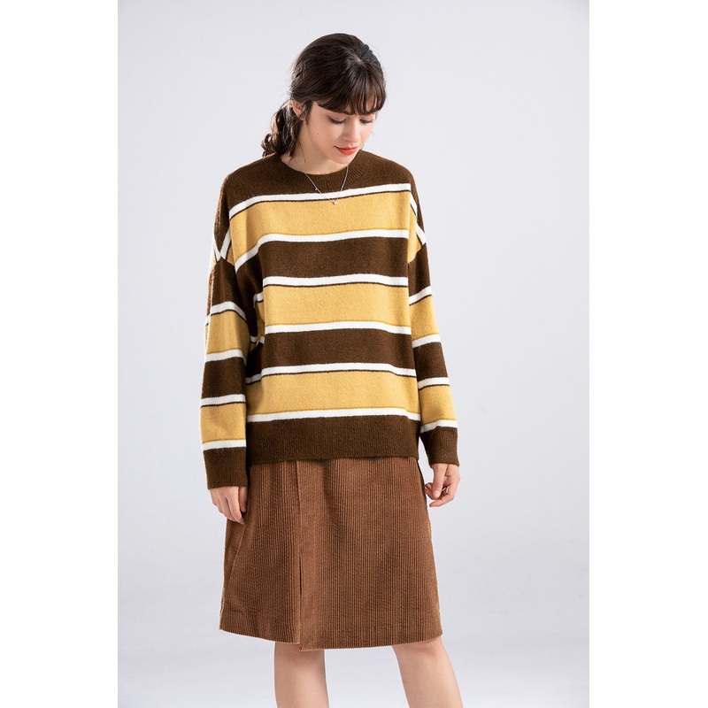2025 Hot Sale Drop Shoulder Stripe Loose Casual Batwing Sleeve Outerwear Sweater for Women – Loose Sweater and Pullover Sweater price