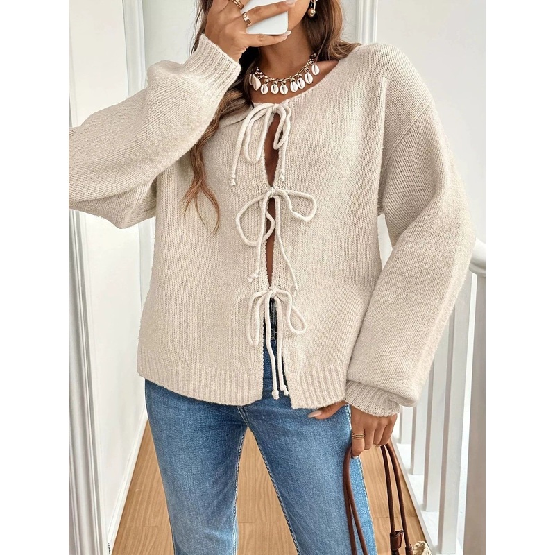 Casual Women Knitted Sweaterlazy Round Neck Cardigan Sweater – Cardigan Sweater and Knitted Sweater price