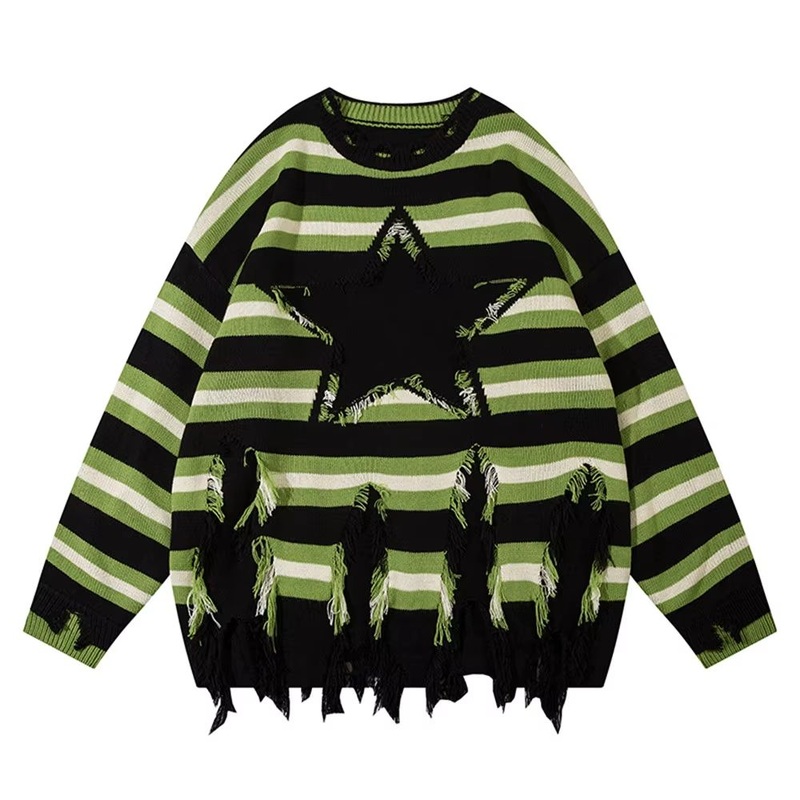 Custom Design Drop Shoulder Star Patch Striped Knitted Sweater – Sweater and Womens Sweaters price