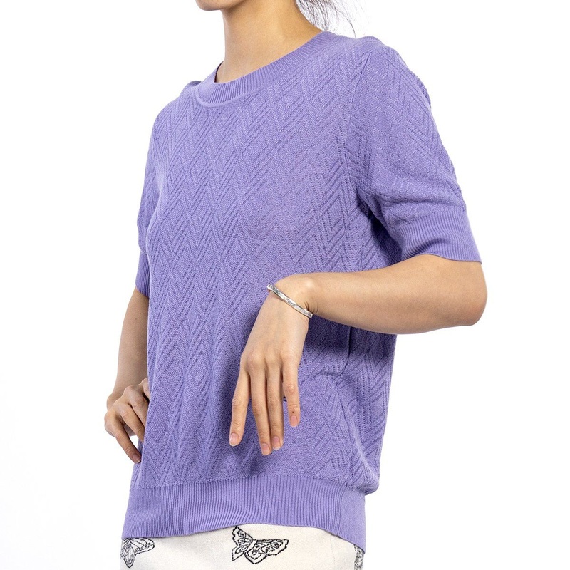 Custom Fashion Round Neck Purple Knitted Cotton Casual Short Sleeve Women Sweater Shirt – Women Top and Women Shirts price