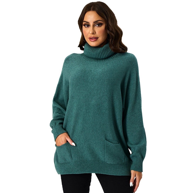 Custom Knitwear Solid Colour Turtleneck Neck Pullover Pocket Patch Women Sweater – Woman Sweater and Pullover price