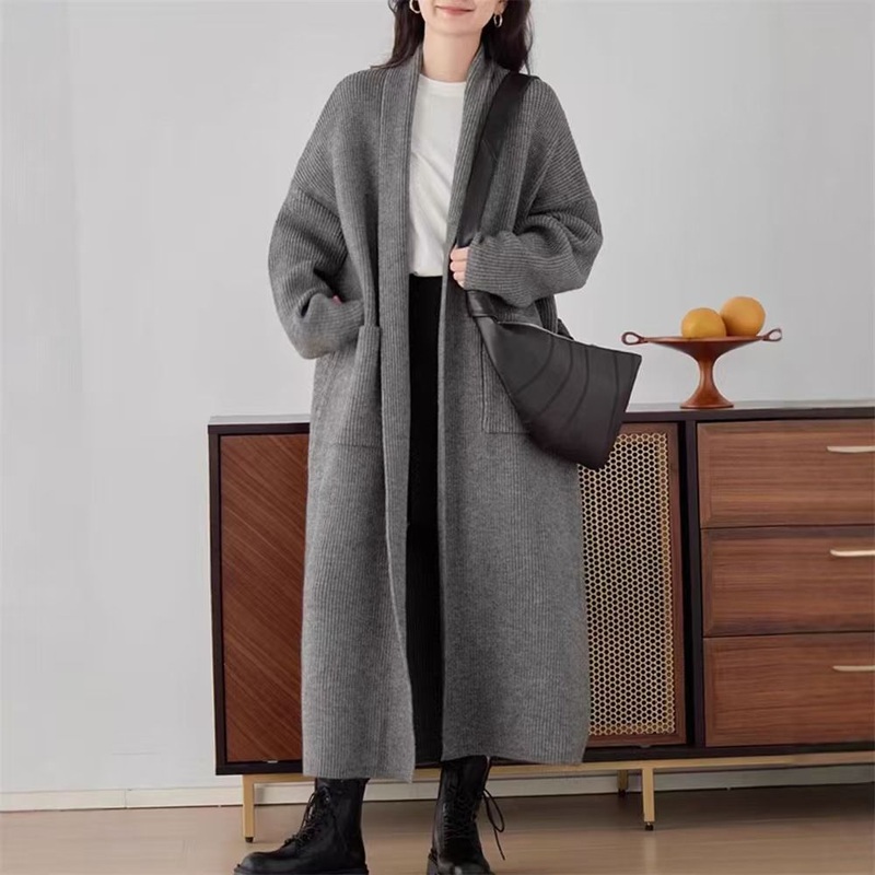 Custom Wholesale Wommen Maxi Loose Cardigan Coat Ladies Side Pokckets Shawl Collar Long Oversized Cardigan – Ladies Long Cardigan and Ladies Oversized Cardigan price