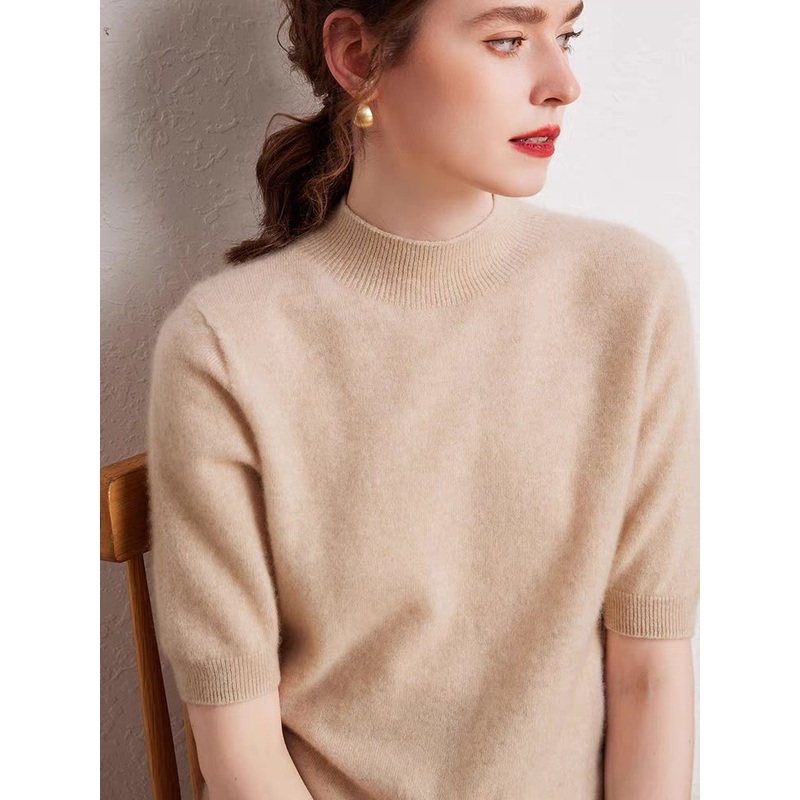 Guangzhou Factory Direct Plain Color Short Sleeve Wholesale Price Factory Price Designer High Brand Luxury Short Sleeve Sweater – Women Sweater Short Sleeve and Turtleneck Women Sweater price