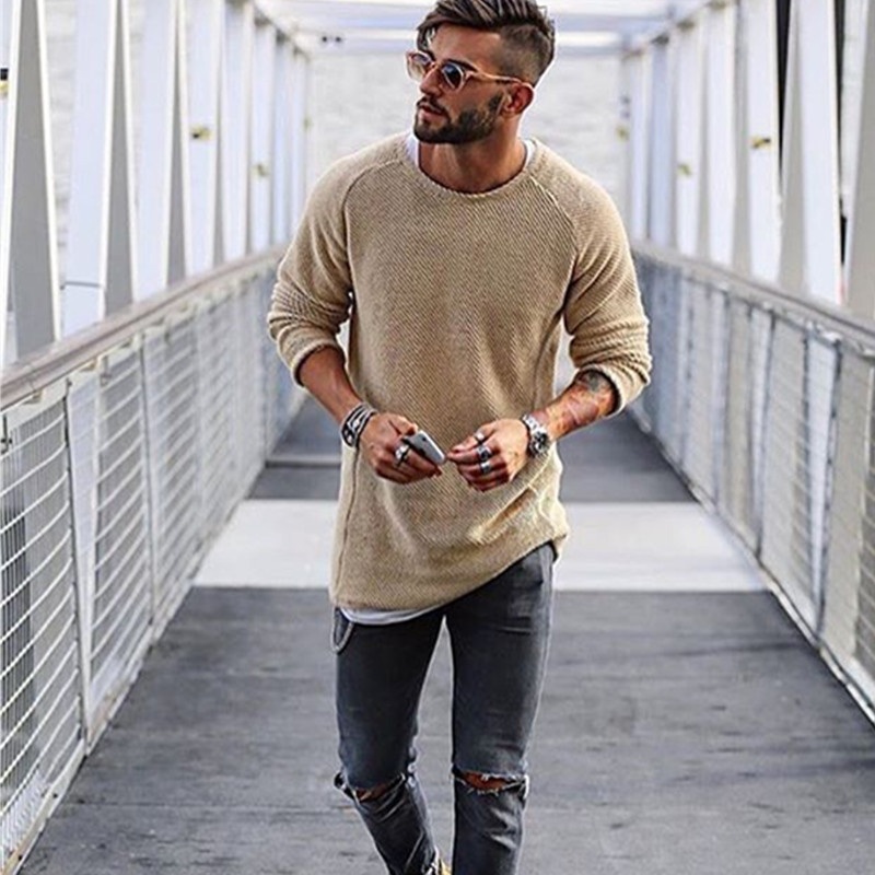 Hot Sale Designer O-Neck Casual Men Loose Knitted Pullover Sweater – Mens Crewneck Sweater and Knitwear Men price