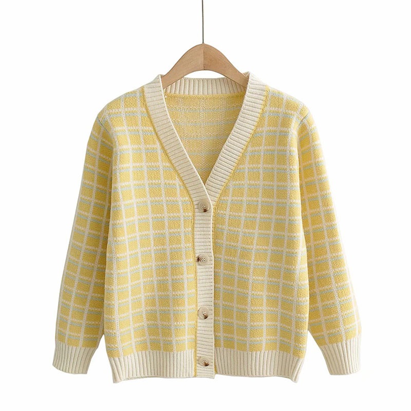 Ladies Yellow Classic Plaid White Stripe Daily Commuting Cardigan – Sweater and Ladies Sweater price