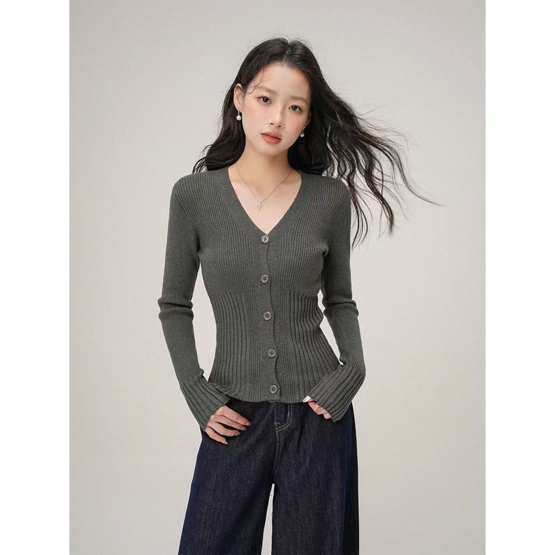 OEM ODM Sweater Factory Women Fit V Neck Cardigan Ladies Rib Tight Button Down V Neck Cardigan Sweater – Ladies V Neck Cardigan Sweater and Women V Neck Cardigan price