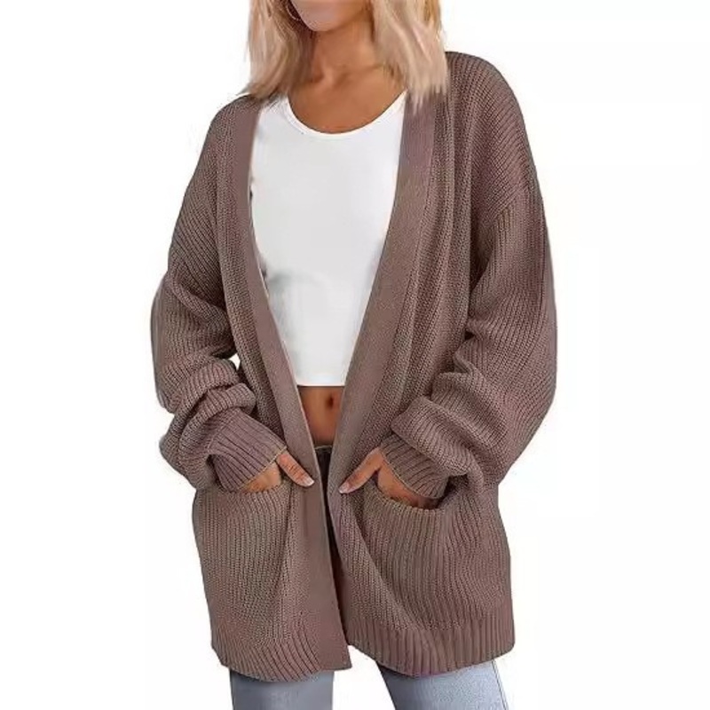 Solid Color Casual Long Women Knitted Cardigan Sweater – Cardigan Sweater and Knitted Cardigan Sweater price