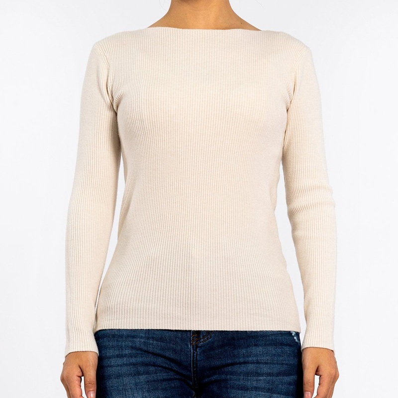Spring Knitted Boat Neck Slim Pit Strip Pullover Apricot Sweaters for Women – Women Sweater and Pullover Sweater price