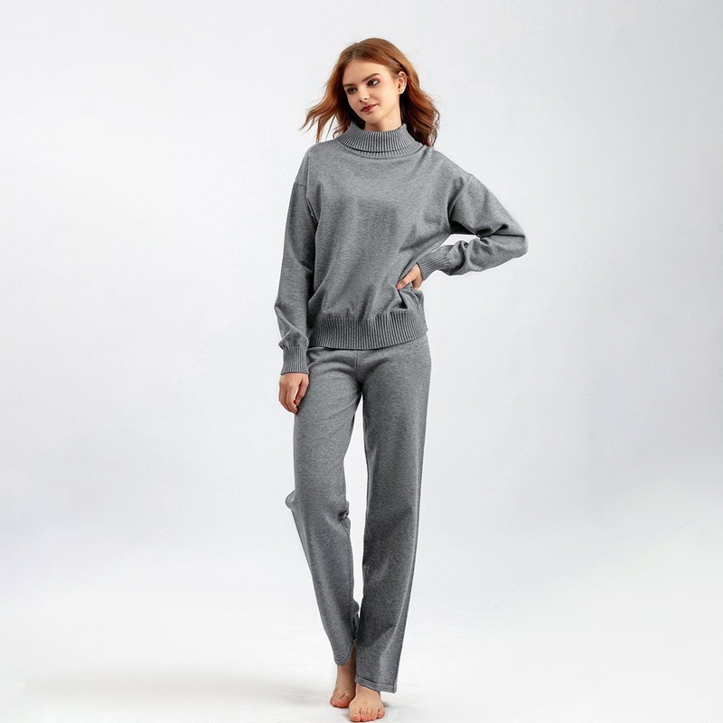 Stylish Turtleneck Suit Straight-Leg Pants Threaded Cuffs Pullover Sweater – Daily Clothes and Comfortable and Soft Garments price