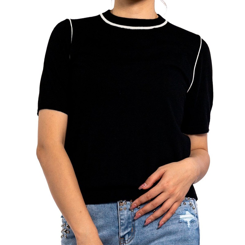Summer Black Round Neck Knit Tops Lightweight Pullover Womens Short Sleeve Sweater – Sweater Shirt and Pullover Sweater price