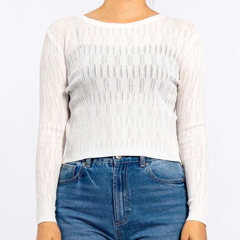 Summer Knitted Round Neck Hollow Set Head White Lightweight Short Womens Sweater – Women Sweater and Pullover Sweater price