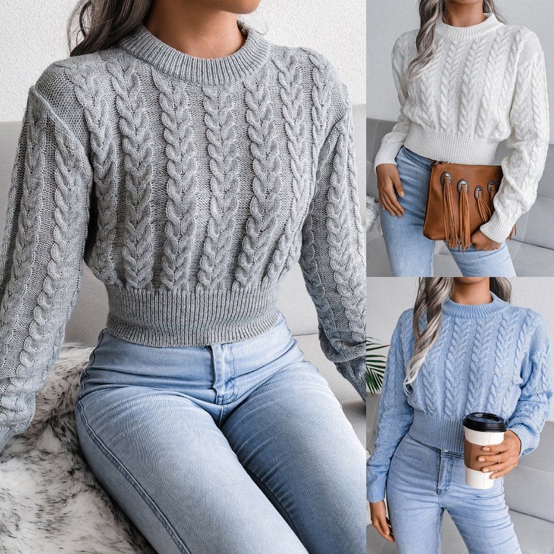Winter Women O-Neck Casual Slim Short Knit Pullover Sweater – Custom Knit Sweater and Womens Short Sweater price
