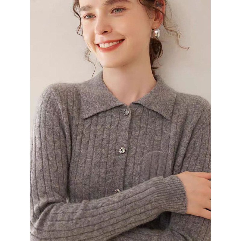 Women Cashmere Cardigan Cable Knitted New Style Polo-Neck Cable Cardigan for Winter – Women Cable Cardigan Sweater and Polo Neck Cardigan Sweater price